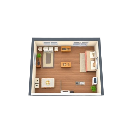 top-down house plan of a 2 bedroom house