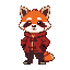 pixel red panda wearing red coath 