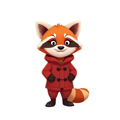 red panda wearing red coath