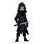 an assasin wearing black attire and black hoodie and mask. he is holding a sword.