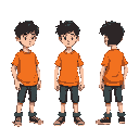 guy character with orange clothes and dark hair. tileset all perspectives