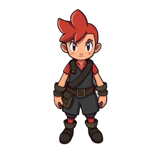 top-down character similar to red from pokemon but in the style of a blacksmith.