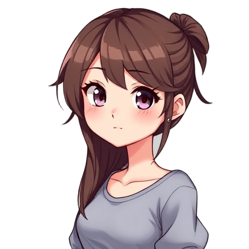 "anime-style young adult female character, cute yet mature, tsundere personality, expressive eyes with slight blush, long flowing hair with soft highlights, stylish casual outfit or slightly elegant dress, subtle flirty pose, playful yet confident express