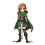 a pixel image of a woman with a sword and a green cape