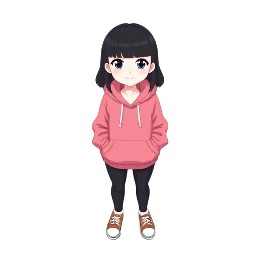 the game is called sarah's adventure. she goes in different dimensions with white and brown bunny create pixel square a white woman wearing a pink hoodie and black pants with black hair bangs