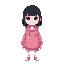 create a female character wearing a pink hoodie with black hair and bangs and white skin tone