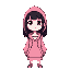 create a female character wearing a pink hoodie with black hair and bangs and white skin tone