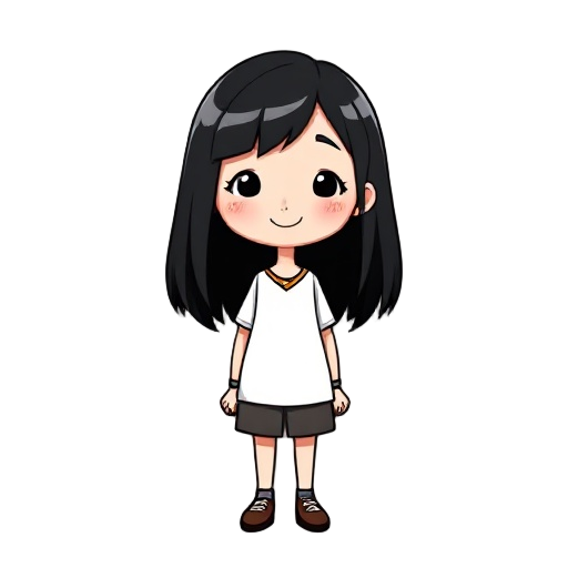 girl with black hair with a smile on her face
