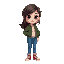 girl with dark hair, brown eyes, green bomber jacket, blue jeans, red converse shoes