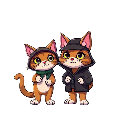 cute cat detective and friend lemure in a night city with neon lights