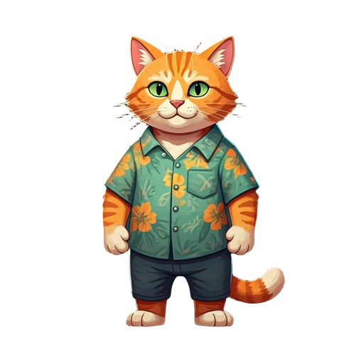 generate orange cat, wearing hawai tshirt 