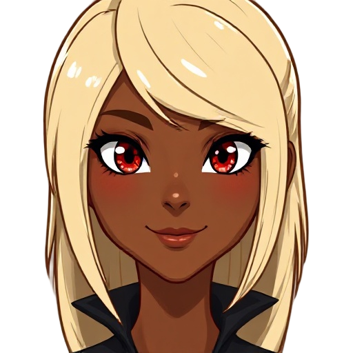 oc, castlevania, woman, semi realism, dark tan skin, perfect face, mid lenght light blonde hair, red eyes, mystic style, large smile, vampires