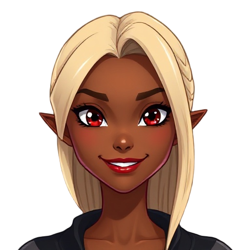 oc, castlevania, woman, semi realism, dark tan skin, perfect face, mid lenght light blonde hair, red eyes, mystic style, large smile, vampires