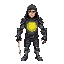 human prisoner with a core in its heart with vains and blod around it and a robotic right hand and hunan left hand with a futuristic sword in it