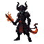 a demonic samurai god in blackened armor and tattered robes, glowing blue eyes, spectral flames trailing behind him. he wields a cursed blade with arcane power. tall, gaunt, and terrifyingly precise.