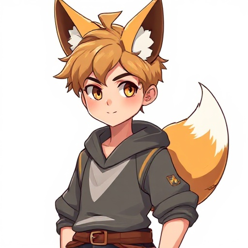 a young boy with 16 years old that have two ears of fox and one tail of fox