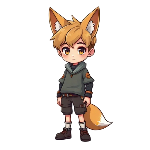 a young boy with 16 years old that have two ears of fox and one tail of fox
