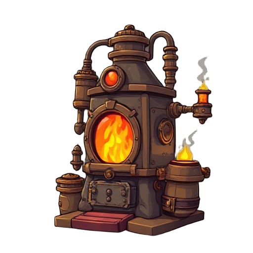 a steampunk furnace alchemy machine that makes spells automatically