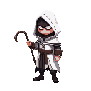 white hooded inquisitor with whip
