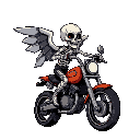 skeletal angel on motorbike