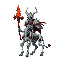 skeletal centaur death knight, with red flaming halberd