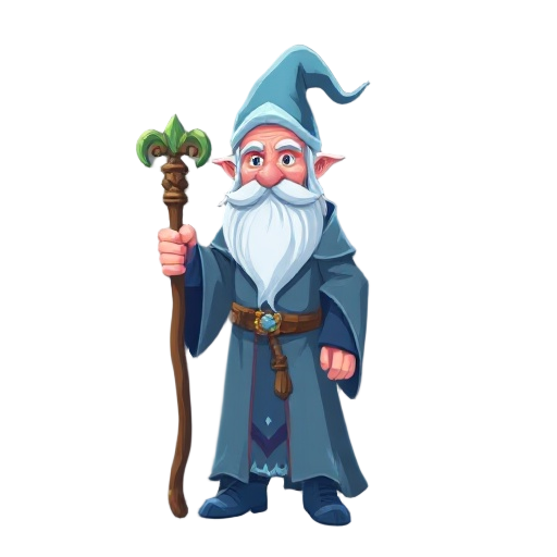 an extremely wise ice wizard with a staff and about 50 years old in pixels