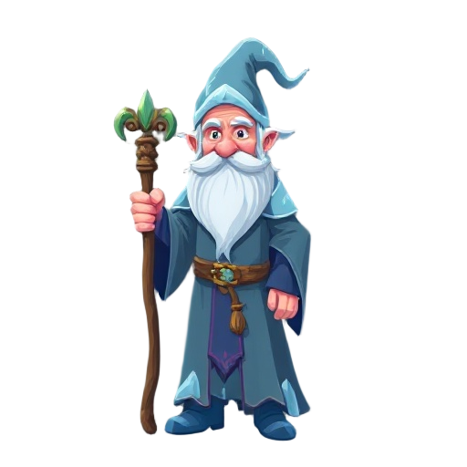 an extremely wise ice wizard with a staff and about 50 years old em pixels