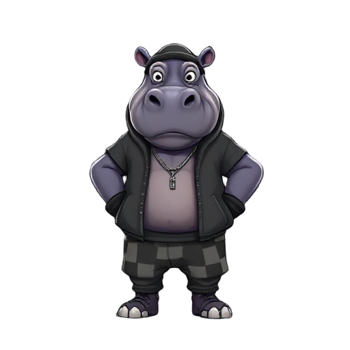 create a human hippo dressed as a rapper full body rotation