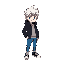  make one character with black coat, white hair, blue pants and black sneakers