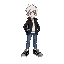  make one character with black coat, white hair, blue pants and black sneakers, similar to the pokemon fire red gba dolls
