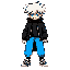  make one character with black coat, white hair, blue pants and black sneakers, similar to the pokemon fire red gba dolls