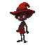 a young saci from brazilian folklore with one leg, dark skin, a red hat, and glowing red eyes. he has a playful yet mysterious expression, lean body, and short hair. a small swirl of mist surrounds him, hinting at his magical nature.