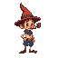 ixel art game character, 32-bit style, vibrant colors, inspired by modern platformer games.  character: a mischievous brazilian folklore trickster called "saci".  he is a young boy with only one leg, always wearing a bright red pointy hat and smoking a sm