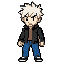 faça um personagem de 32 bits com um casaco preto, cabelo branco, calça azuis e tenis pretos, ele deve ser similar aos personagens de pokemon fire red de gba