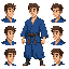 one guy, blue robe, martial artist, looking right side, 