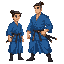 one blue robe martial artist looking left side