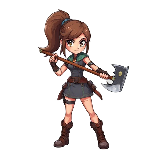fighting girl with an axe in skins