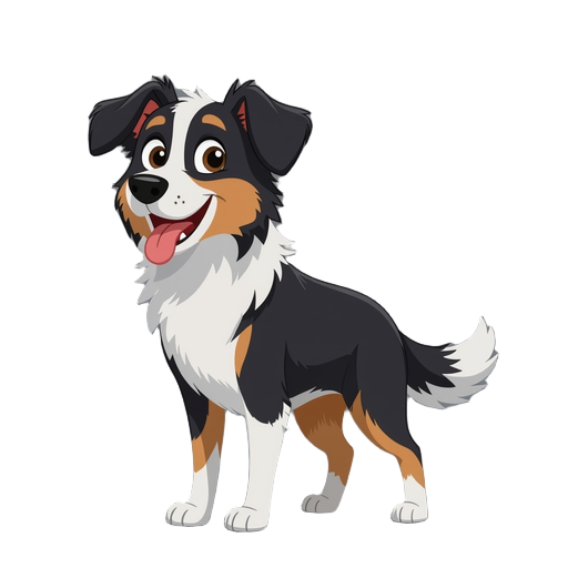 a black and white cute border collie dog in 1930s rubber hose style