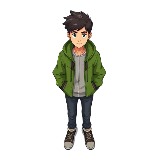 young man in green jacket
