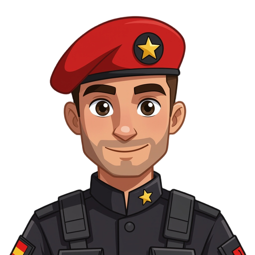 soldier with a red beret and black combat uniform