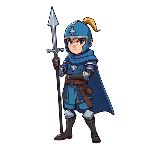 personnage chevalier vétu de bleu avec une épée