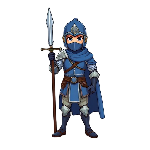 personnage chevalier vétu de bleu avec une épée