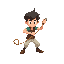 i want a character crouching and throwing a rope with a hook.