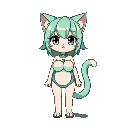 pixel anime cat girl with mint green hair and big chest