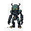 **prompt:**    "create a pixel art character of an armed robot in a retro video game style. the creature is grotesque and eldritch.