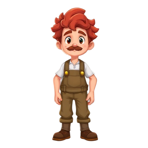 a farmer with red and curly hair 