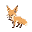 56x56 pixels 8-bit pixel art minimalistic sprite of a beige fox attacking, with unusual fur markings, very large ears, and a narrow body, using a limited color palette typical of 8-bit design.
