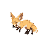 56x56 pixels 8-bit pixel art minimalistic sprite of a beige fox attacking, with unusual fur markings, very large ears, and a narrow body, using a limited color palette typical of 8-bit design.