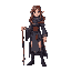 a powerful mage character with a robe and a staff with levitating rocks around her