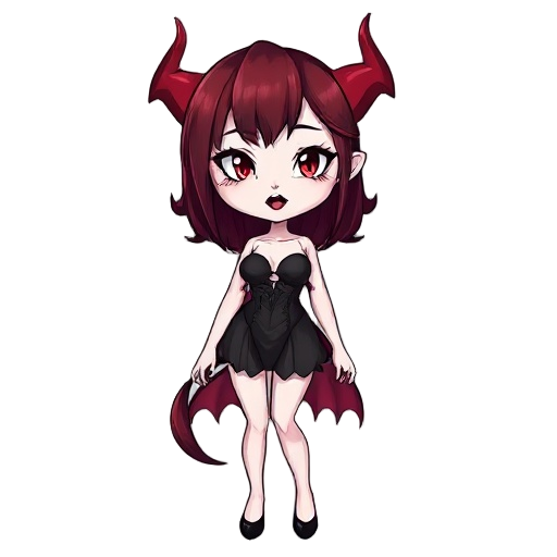 beautiful hot succubus with white skin, dark red shiny hair, black lips, slanted triangular eyes with long eyelashes, white eyes,anime art style